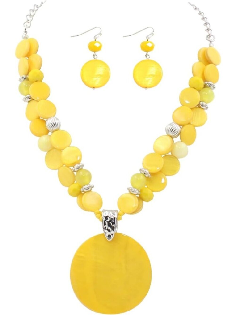 Women's Yellow Layered Beads Statement Chunky Jewelry Set  Necklace And Earring